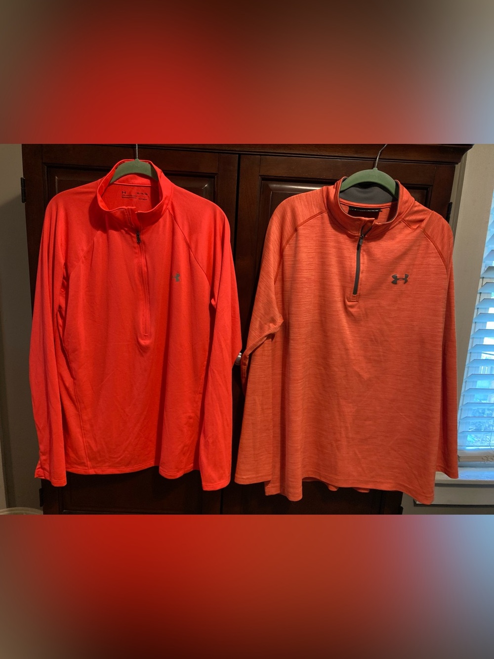 Set of two Under Armour Women's Long Sleeve 1/4 Zip Tops - Bright Red / Coral